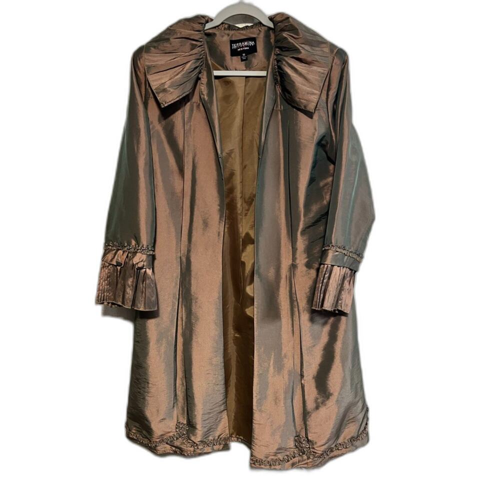 Terramina Shimmering Bronze Cape with Ruffled Details